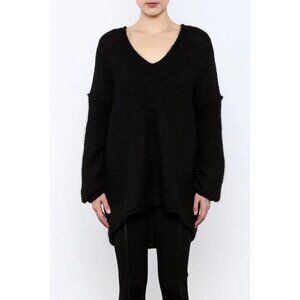 Free People Black Knit Oversized V-Neck Pullover Sweater Women's Size XS/S